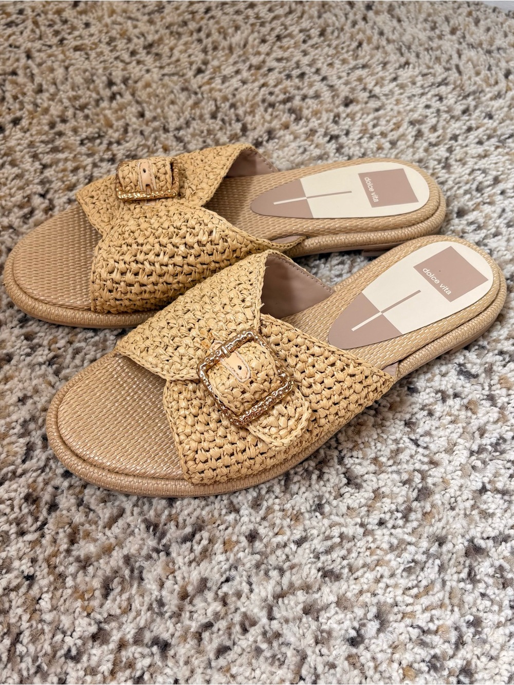 Dolce Vita Boho Tan Woven Slide Sandals with Buckle - Women size 9